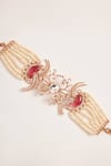 Shop_Outhouse_Pink Crystal And Cubic Zircons Embellished Le Palm Double Fish Bracelet_at_Aza_Fashions