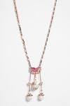 Shop_Outhouse_Pink Carved Stones Le Cleo Dewdrop Embellished Pendant Necklace_at_Aza_Fashions