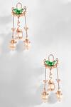 Buy_Outhouse_Gold Plated Carved Stones Le Cleo Dewdrop Chandelier Earrings _at_Aza_Fashions