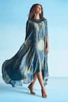 Buy_Studio Radical_Blue Tunic  Silk Satin Printed Marrakech Mandarin Collar And Embroidered Trapeze _at_Aza_Fashions