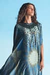 Shop_Studio Radical_Blue Tunic  Silk Satin Printed Marrakech Mandarin Collar And Embroidered Trapeze _at_Aza_Fashions