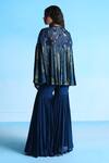 Studio Radical_Blue Crepe, Georgette Beads Round Neck, Hand Embroidered Cape Pleated Pant Set _Online_at_Aza_Fashions