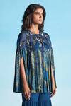 Shop_Studio Radical_Blue Crepe, Georgette Beads Round Neck, Hand Embroidered Cape Pleated Pant Set _at_Aza_Fashions
