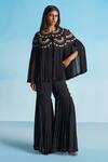Buy_Studio Radical_Black Crepe, Georgette Applique Round Neck Embroidered Cape Pleated Pant Set _at_Aza_Fashions