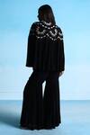 Studio Radical_Black Crepe, Georgette Applique Round Neck Embroidered Cape Pleated Pant Set _Online_at_Aza_Fashions