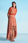 Buy_Studio Radical_Orange : Organza Printed Chevron : Collar And Skirt Set For Women_at_Aza_Fashions