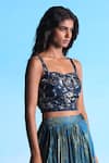 Buy_Studio Radical_Blue Bustier  100% Pure Silk Printed Marrakech Hand Embroidered And Lehenga Set _Online_at_Aza_Fashions