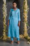 Buy_Gulaal_Blue Modal, Satin Gota Patti V-neck Bandhani Pattern Kurta Pant Set_at_Aza_Fashions