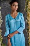 Gulaal_Blue Modal, Satin Gota Patti V-neck Bandhani Pattern Kurta Pant Set_Online_at_Aza_Fashions