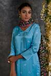 Gulaal_Blue Modal, Satin Gota Patti V-neck Bandhani Pattern Kurta Pant Set_at_Aza_Fashions