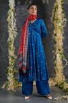 Buy_Gulaal_Blue Modal Satin Tie-dye Bandhani V Neck Pattern Anarkali Pant Set _at_Aza_Fashions