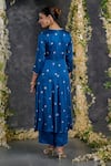 Shop_Gulaal_Blue Modal Satin Tie-dye Bandhani V Neck Pattern Anarkali Pant Set _at_Aza_Fashions