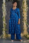 Gulaal_Blue Modal Satin Tie-dye Bandhani V Neck Pattern Anarkali Pant Set _Online_at_Aza_Fashions