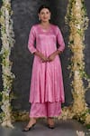 Buy_Gulaal_Pink Modal Satin Tie-dye Bandhani V Neck Tie Dye Anarkali And Pant Set _at_Aza_Fashions