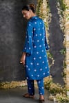 Gulaal_Blue Modal Satin Tie-dye Bandhani Mandarin Collar A Line Kurta With Pant _Online_at_Aza_Fashions