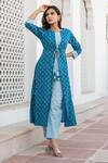 Buy_Kohsh_Blue Cotton Hand Block Floral Jacket Open Print Top Set  _Online_at_Aza_Fashions