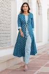 Kohsh_Blue Cotton Hand Block Floral Jacket Open Print Top Set  _at_Aza_Fashions