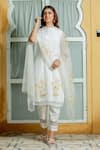 Buy_Kohsh_White Organza Handpainted Floral Band Collar Foliage Kurta Pant Set _at_Aza_Fashions