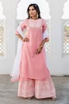 Kohsh_Pink Cotton Lace Round Pastel Straight Kurta Sharara Set  _Online_at_Aza_Fashions