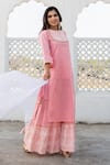 Buy_Kohsh_Pink Cotton Lace Round Pastel Straight Kurta Sharara Set  _Online_at_Aza_Fashions