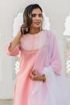 Shop_Kohsh_Pink Cotton Lace Round Pastel Straight Kurta Sharara Set  _Online_at_Aza_Fashions