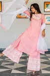 Kohsh_Pink Cotton Lace Round Pastel Straight Kurta Sharara Set  _at_Aza_Fashions