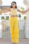 Kohsh_Yellow Georgette Abstract Round Pattern Crop Top With Tiered Sharara _Online_at_Aza_Fashions