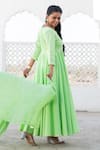 Shop_Kohsh_Green Cotton Dupatta Print Floral Block Tear Drop Flared Anarkali Set  _at_Aza_Fashions