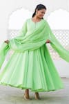 Shop_Kohsh_Green Cotton Dupatta Print Floral Block Tear Drop Flared Anarkali Set  _Online_at_Aza_Fashions