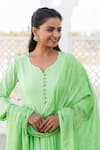 Kohsh_Green Cotton Dupatta Print Floral Block Tear Drop Flared Anarkali Set  _at_Aza_Fashions