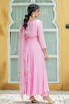 Shop_Kohsh_Pink Crepe Silk Dupatta Hand Painted Floral Round Neck Anarkali Set With _at_Aza_Fashions