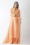 Buy_OMI_Orange Chanderi Gota Patti, Sequins Mandarin Embroidered Yoke Layered Kurta _at_Aza_Fashions
