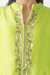 Shop_OMI_Green Chanderi Embroidery Mandarin Collar Sequin Work Yoke Layered Kurta _Online_at_Aza_Fashions
