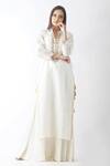 OMI_White Chanderi Sequins Mandarin Collar Embroidered Yoke Layered Kurta _Online_at_Aza_Fashions