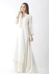 Buy_OMI_White Chanderi Sequins Mandarin Collar Embroidered Yoke Layered Kurta _Online_at_Aza_Fashions
