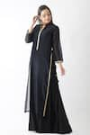 Buy_OMI_Black Chanderi Embroidered Lace Work Mandarin Collar Solid Layered Kurta _Online_at_Aza_Fashions