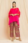 Buy_Meghna Panchmatia_Fuchsia Pure Silk Printed Chevron Round Ombre Kaftan With Pant _at_Aza_Fashions