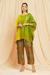 Meghna Panchmatia_Green Silk Tassels Round Neck Ombre Kaftan With Pant _Online_at_Aza_Fashions