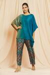 Buy_Meghna Panchmatia_Blue Silk Tassels Round Neck Ombre Kaftan With Chevron Print Pant _at_Aza_Fashions