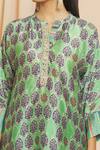 Buy_Meghna Panchmatia_Green Silk Embroidery Mandarin Collar Floral Mughal Print Kurta With Pant _Online_at_Aza_Fashions