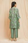 Shop_Meghna Panchmatia_Green Silk Embroidery Mandarin Collar Floral Mughal Print Kurta With Pant _at_Aza_Fashions