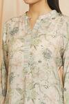 Buy_Meghna Panchmatia_Beige Cotton, Silk Mandarin Collar Floral Print Top With Pant _Online_at_Aza_Fashions