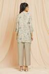 Shop_Meghna Panchmatia_Beige Cotton, Silk Mandarin Collar Floral Print Top With Pant _at_Aza_Fashions