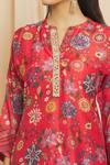 Buy_Meghna Panchmatia_Red Silk Embroidery Mandarin Collar Printed Top And Pant Set _Online_at_Aza_Fashions