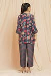 Shop_Meghna Panchmatia_Blue Silk Embroidery, Mirrors Mandarin Collar Royal Floral Print Top And Pant Set _at_Aza_Fashions