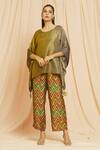 Buy_Meghna Panchmatia_Green Silk Tassels Round Neck Pure Kaftan Top And Printed Pant Set _at_Aza_Fashions