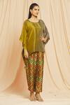 Meghna Panchmatia_Green Silk Tassels Round Neck Pure Kaftan Top And Printed Pant Set _Online_at_Aza_Fashions