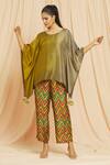 Shop_Meghna Panchmatia_Green Silk Tassels Round Neck Pure Kaftan Top And Printed Pant Set _Online_at_Aza_Fashions