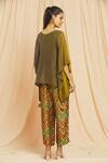 Shop_Meghna Panchmatia_Green Silk Tassels Round Neck Pure Kaftan Top And Printed Pant Set _at_Aza_Fashions