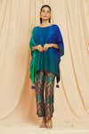 Buy_Meghna Panchmatia_Blue Pure Silk Plain Round Ombre Kaftan And Pant Set _at_Aza_Fashions